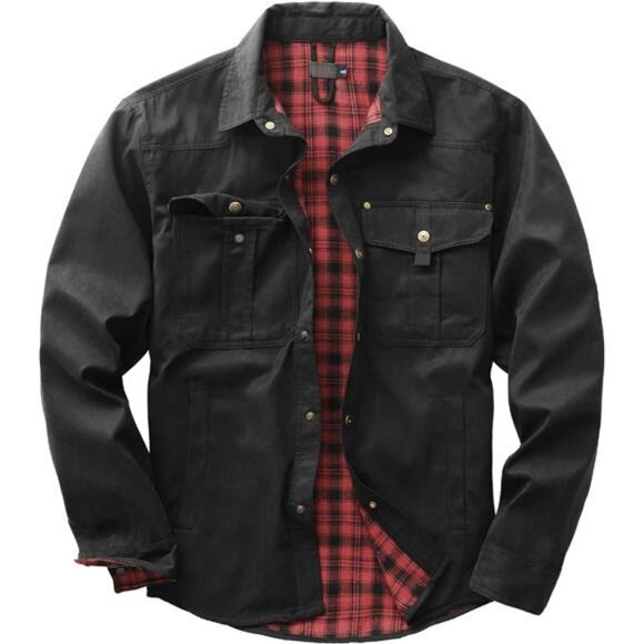 Men's Flannel Lined Lightwight Jacket Casual Button Down Shirt Jacket